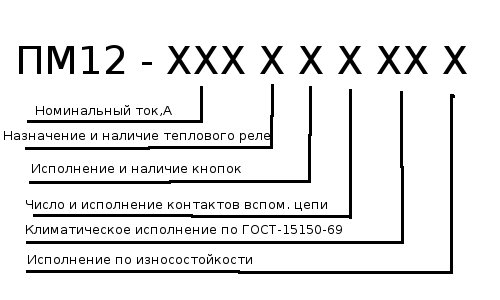 Условное обозначение пускателей ПМ12